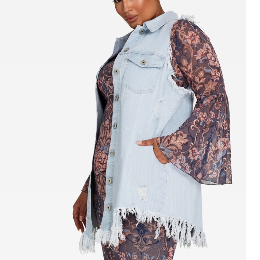 LONG-LENGTH DESTRUCTED DENIM VEST
